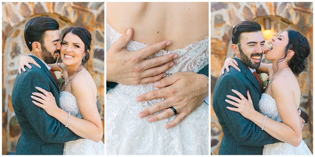 bride and groom cuddling and snuggling and laughing during their bridal portraits