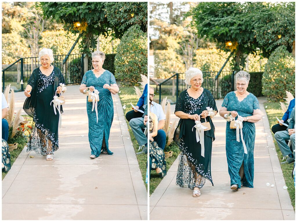 flower grandmas throwing their flower petals during the ceremony at wolf lakes park