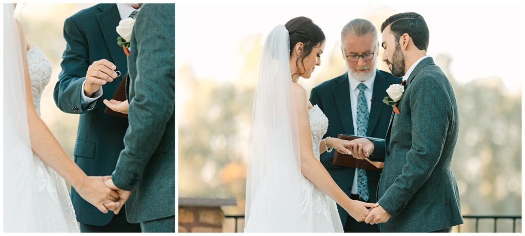 a quiet prayer over the wedding rings from the officiant before they are blessed by the couples family