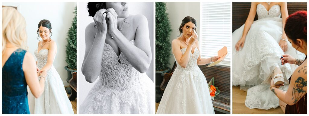 bride finishing touches getting ready for her wedding