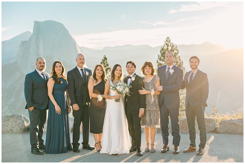 Bride and groom with family members at Glacier Point, Yosemite, during small intimate wedding